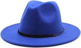 27 Colors New British Style Woolen Hat Autumn and Winter Leisure Big Brim Felt Hat Men's and Women's Vintage Jazz Hat Fengyan Cowboy Hats (Color : Royal Blue, Size : Large(58-60cm))