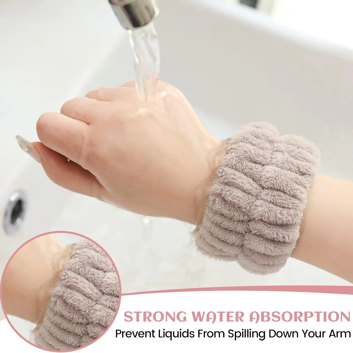 8 Pcs Wrist Bands for Washing Face, Microfiber Women's Wrist Towels for Washing Face Wristbands, Absorbent Wrist Sweatband Prevent Liquid from Spilling Down Your Arms