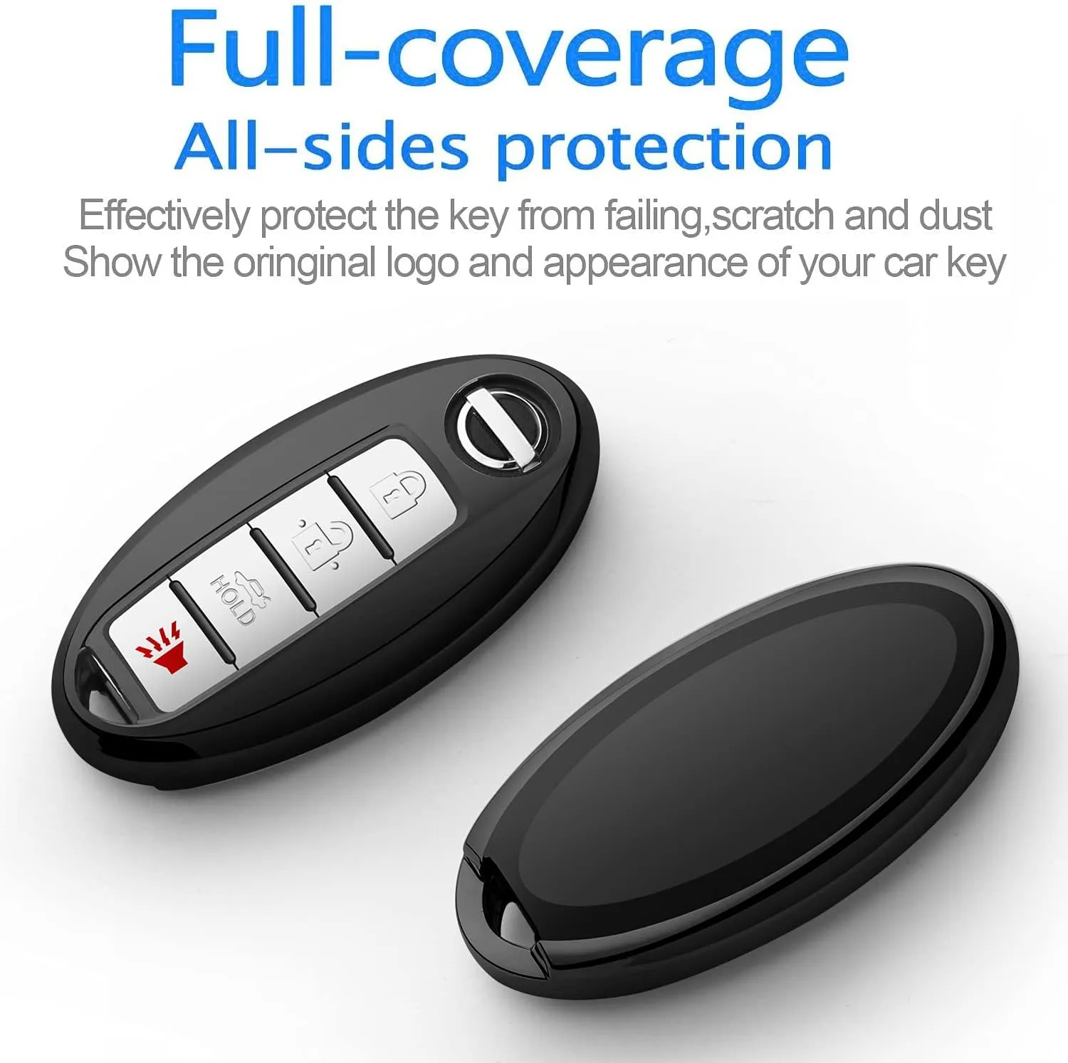 Autophone Compatible Nissan Altima Maxima Rogue Armada Pathfinder Key Fob Cover with Leather Keychain, Black, 4-Button, TPU Material, 360 Protection