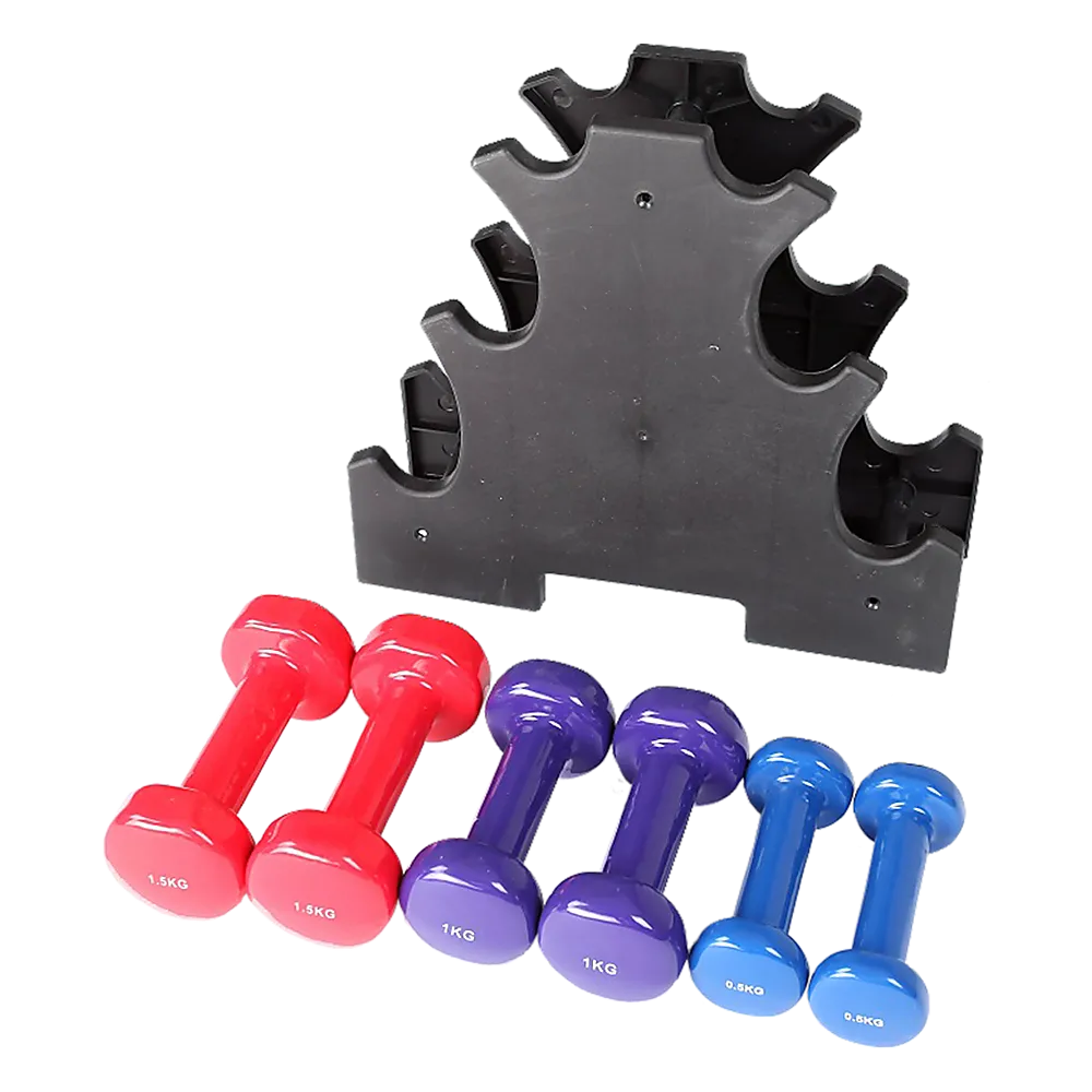 Durable PVC 6-Piece Dumbbell Set with Rack