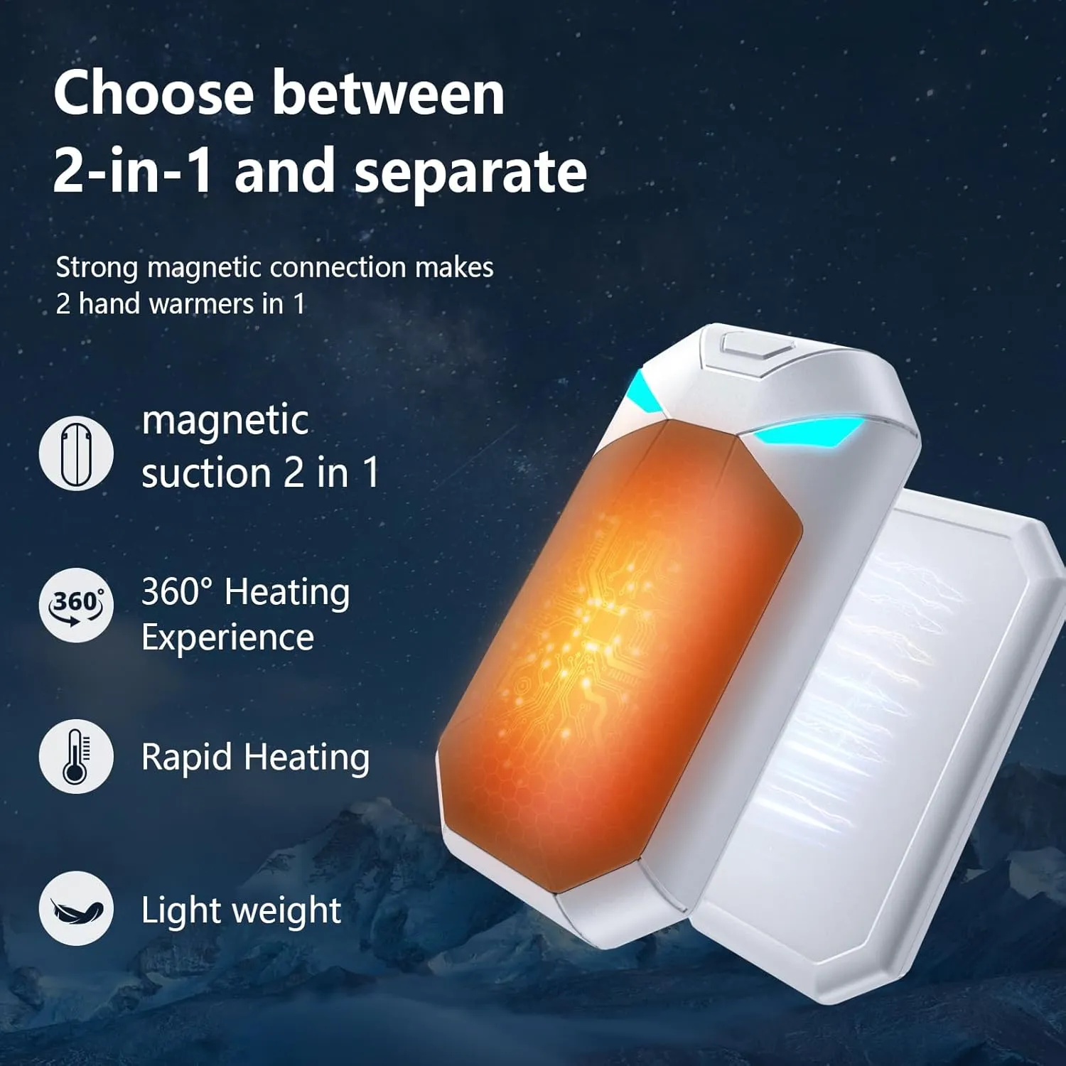 Hand Warmers Rechargeable 2 Pack,Electric Hand Warmers 6000mAh,20Hrs Long Safe Rechargeable Hand Warmer,Birthday Gifts for Men & Women, Hunting Gear,Camping Essentials,Travel Essentials