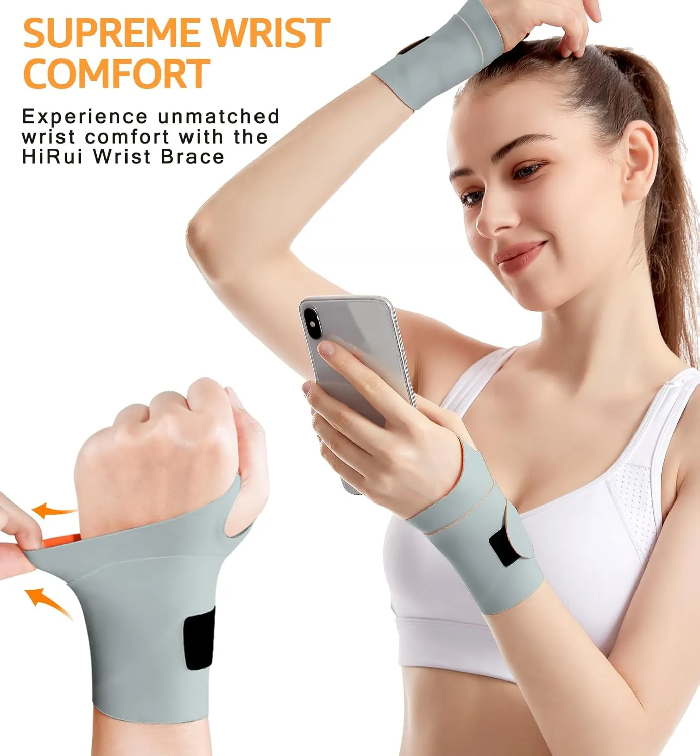 HiRui Ultra-Thin Elastic Wrist Brace Wrist Wraps, Compression Wrist Straps Support for Carpal Tunnel Arthritis Tendonitis Sprains Pain Relief Workout, Soft & Comfortable (Gray (Pack of 1))