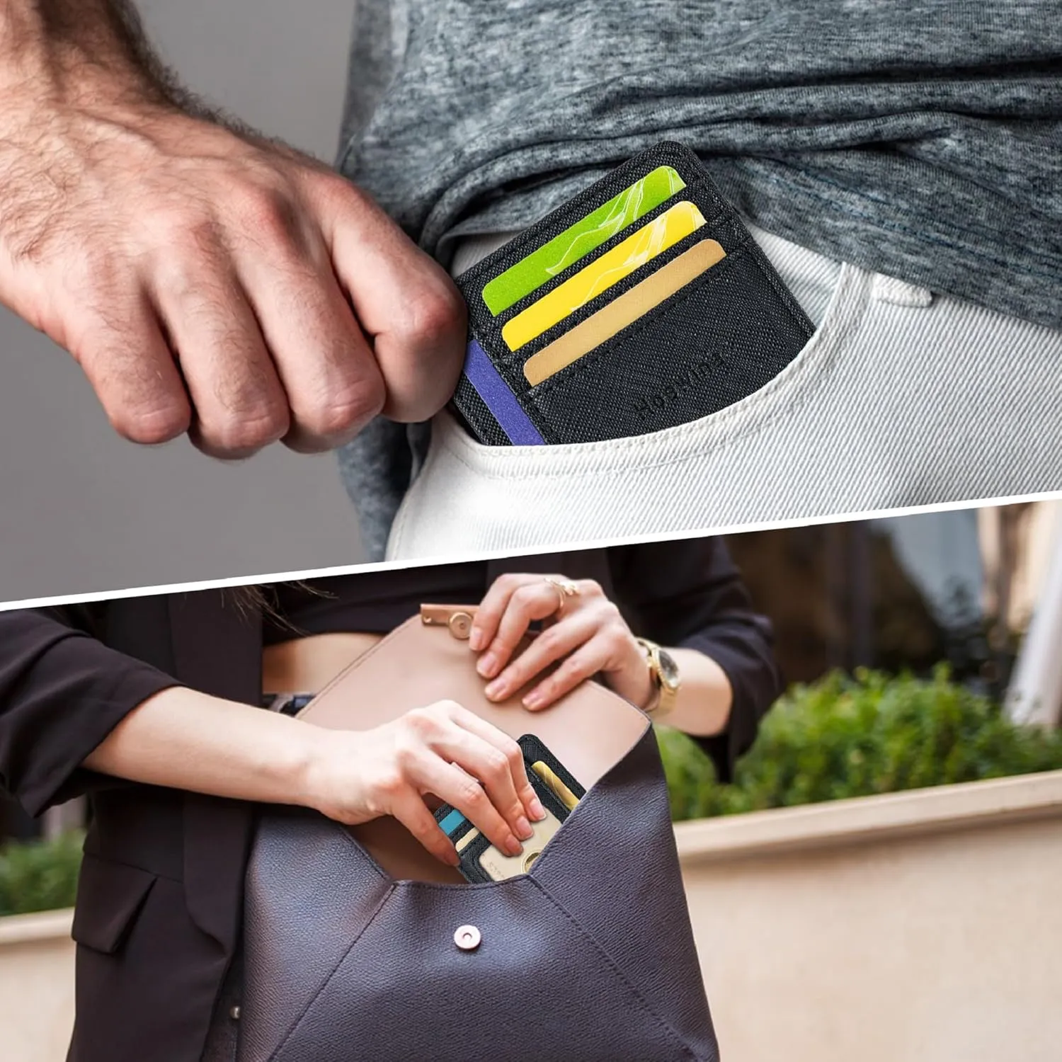 Hoewina Slim Wallet for Men, Credit Card Holder Wallet, Minimalist Design - RFID Blocking Front Pocket Leather Thin Wallet for Men and Women(Black)