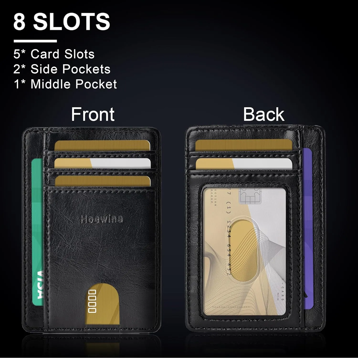Hoewina Slim Wallet for Men, Credit Card Holder Wallet, Minimalist Design - RFID Blocking Front Pocket Leather Thin Wallet for Men and Women(Black)