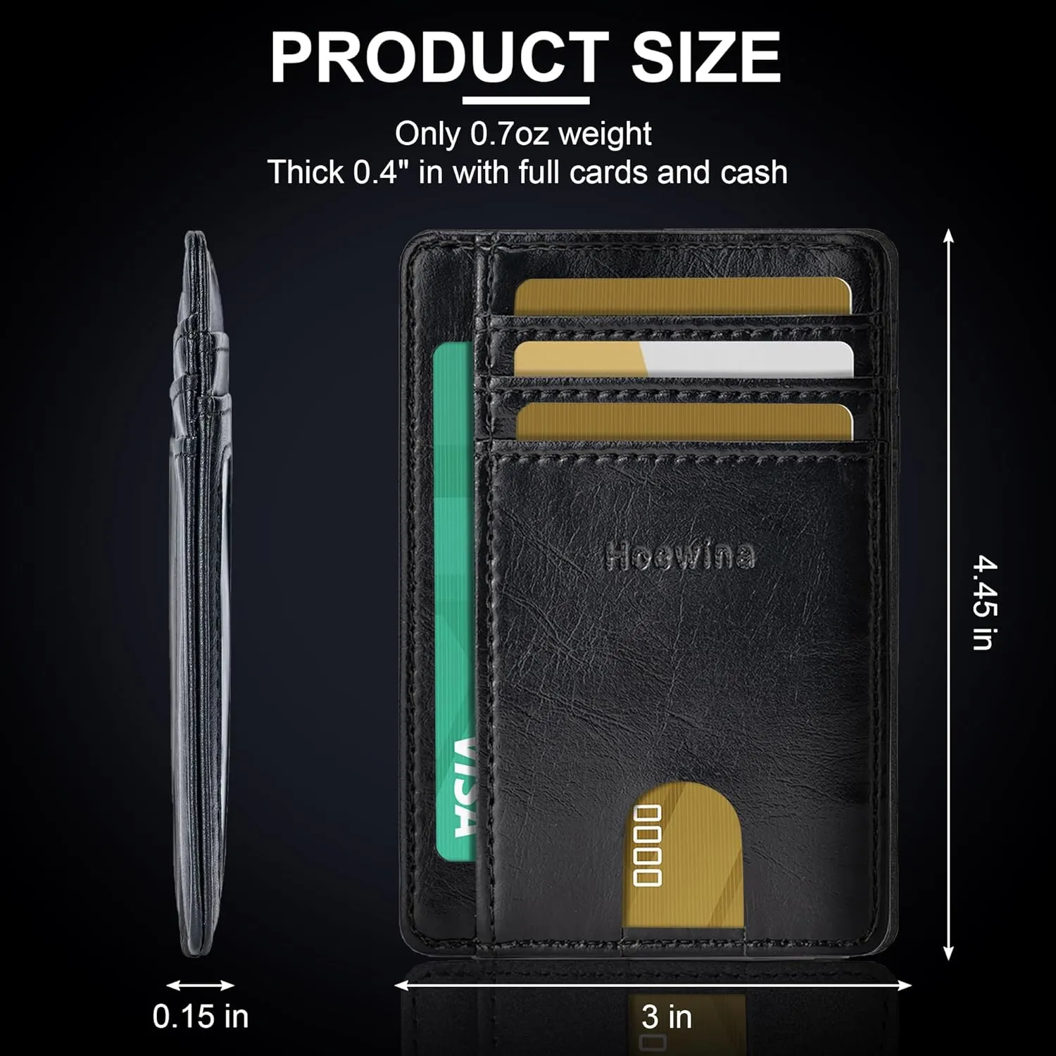 Hoewina Slim Wallet for Men, Credit Card Holder Wallet, Minimalist Design - RFID Blocking Front Pocket Leather Thin Wallet for Men and Women(Black)
