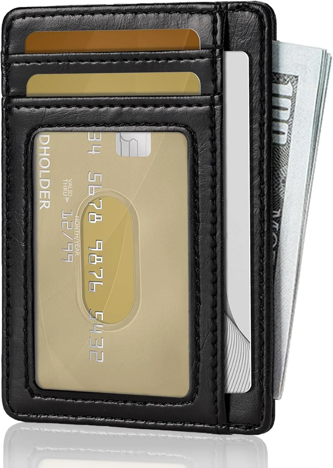 Hoewina Slim Wallet for Men, Credit Card Holder Wallet, Minimalist Design - RFID Blocking Front Pocket Leather Thin Wallet for Men and Women(Black)