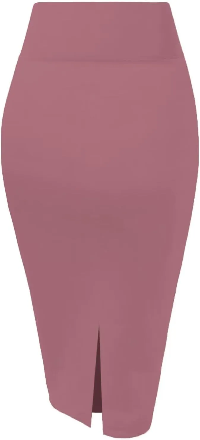 Hybrid & Company Women's Premium Nylon Ponte Stretch High Waist Pencil Suit Skirt Below Knee