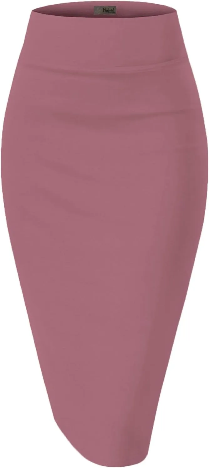 Hybrid & Company Women's Premium Nylon Ponte Stretch High Waist Pencil Suit Skirt Below Knee