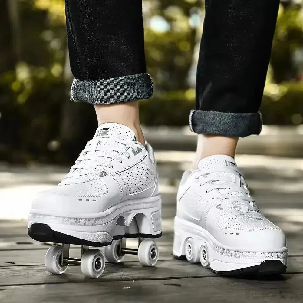 Kick Speed Four-Wheel 2 in 1 Deformation Roller Skate Shoes