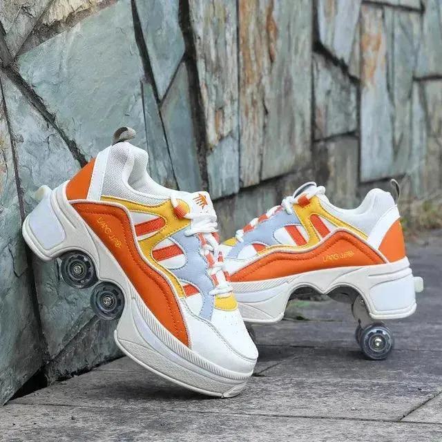 Kick Speed Four-Wheel 2 in 1 Deformation Roller Skate Shoes