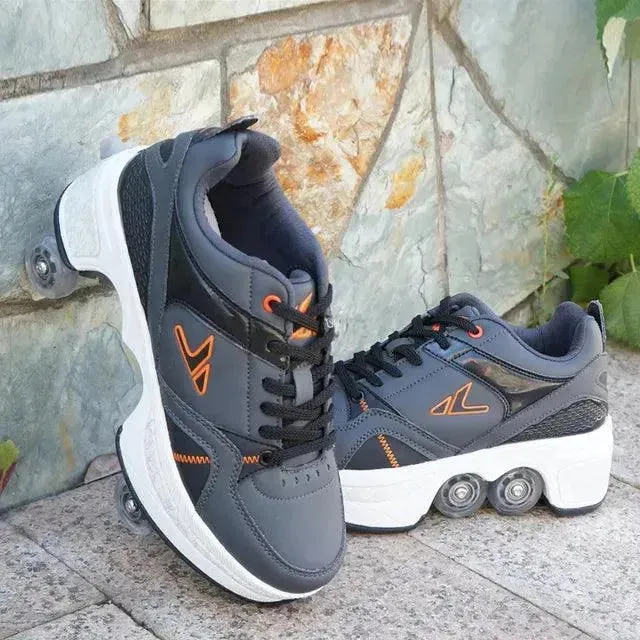 Kick Speed Four-Wheel 2 in 1 Deformation Roller Skate Shoes