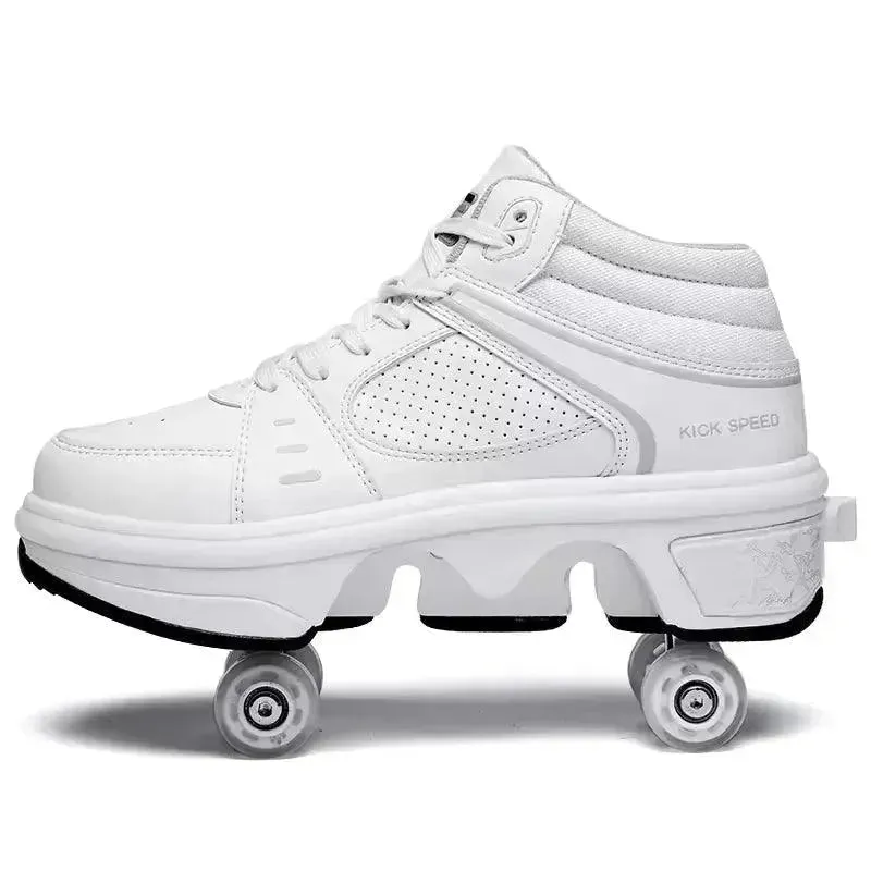 Kick Speed Four-Wheel 2 in 1 Deformation Roller Skate Shoes