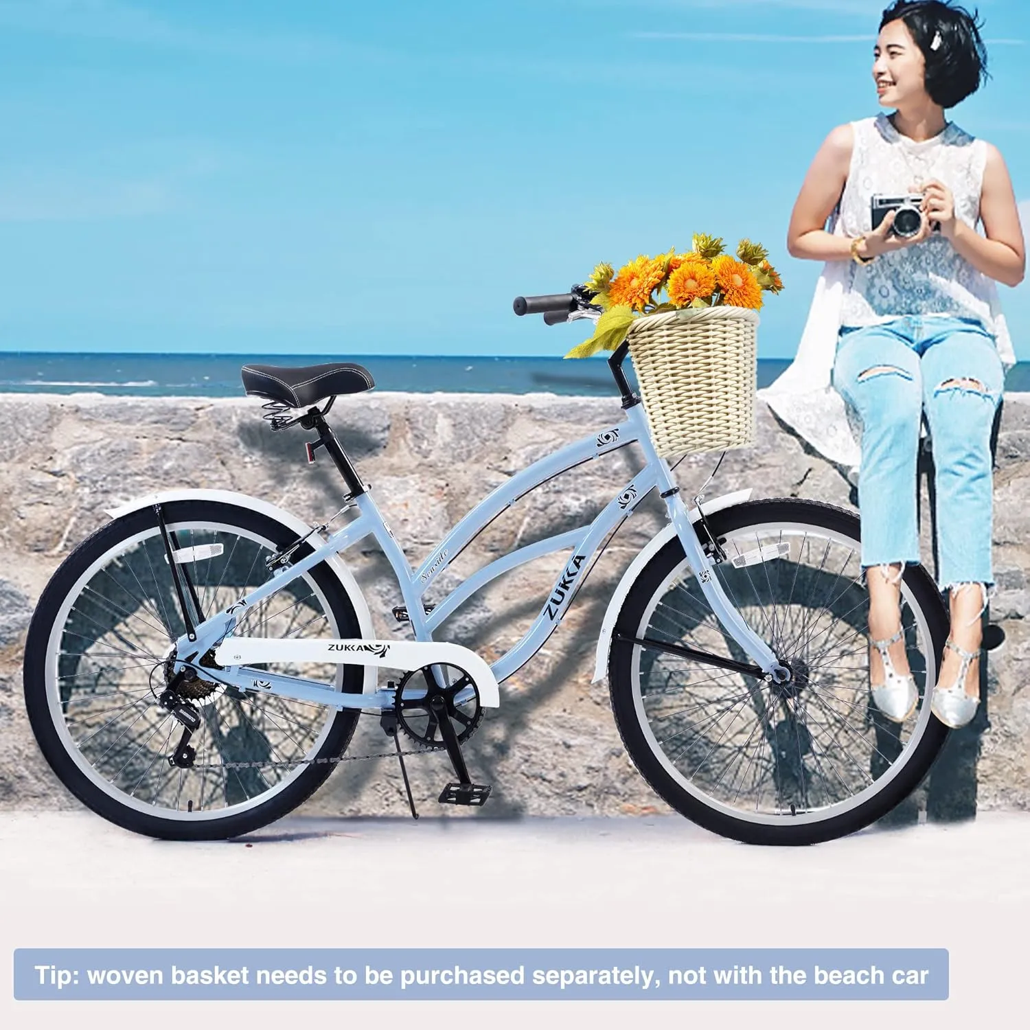MEGHNA Beach Cruiser Bike 26inch Wheel Bike 7 Speed Driven System V-Brake Comfortable Saddle Commuter Bike for Women Men Senior