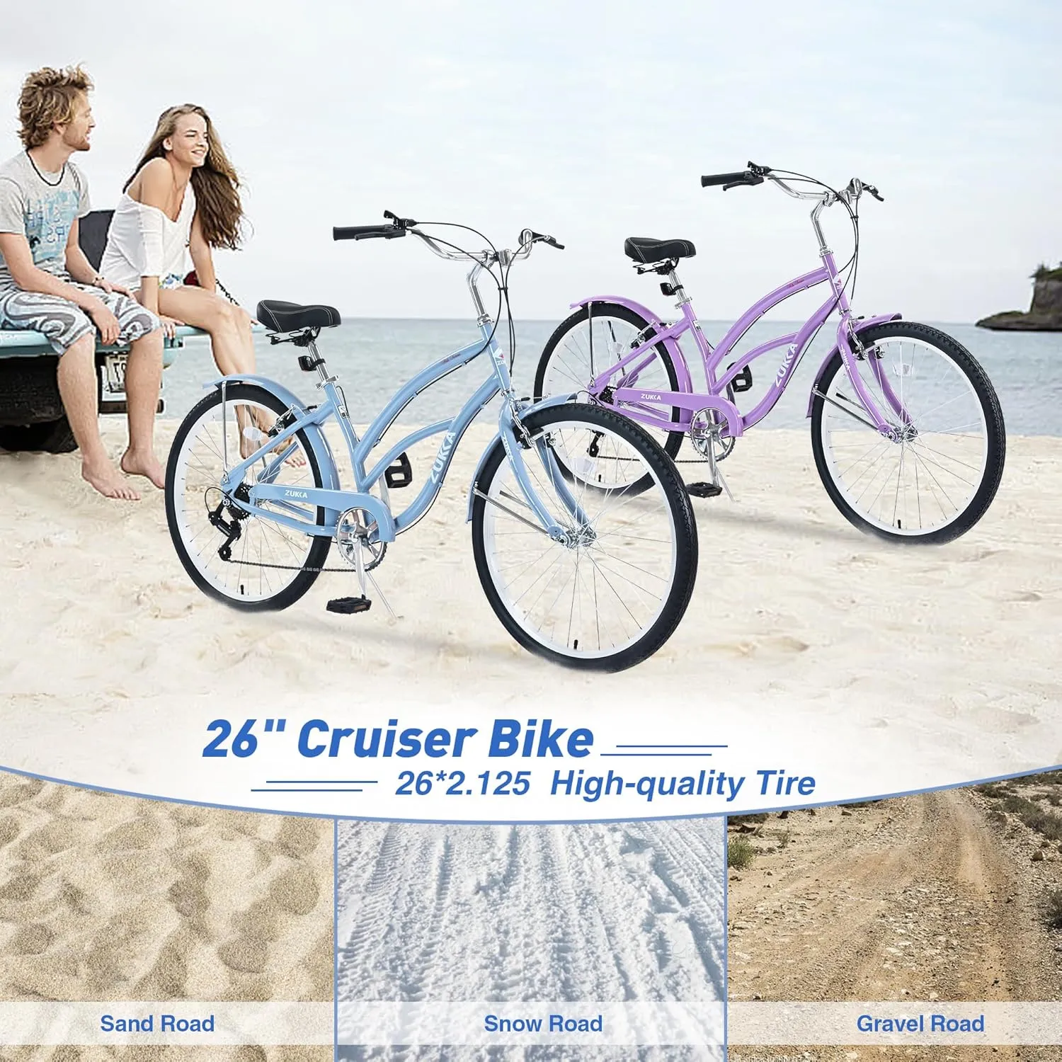 MEGHNA Beach Cruiser Bike 26inch Wheel Bike 7 Speed Driven System V-Brake Comfortable Saddle Commuter Bike for Women Men Senior