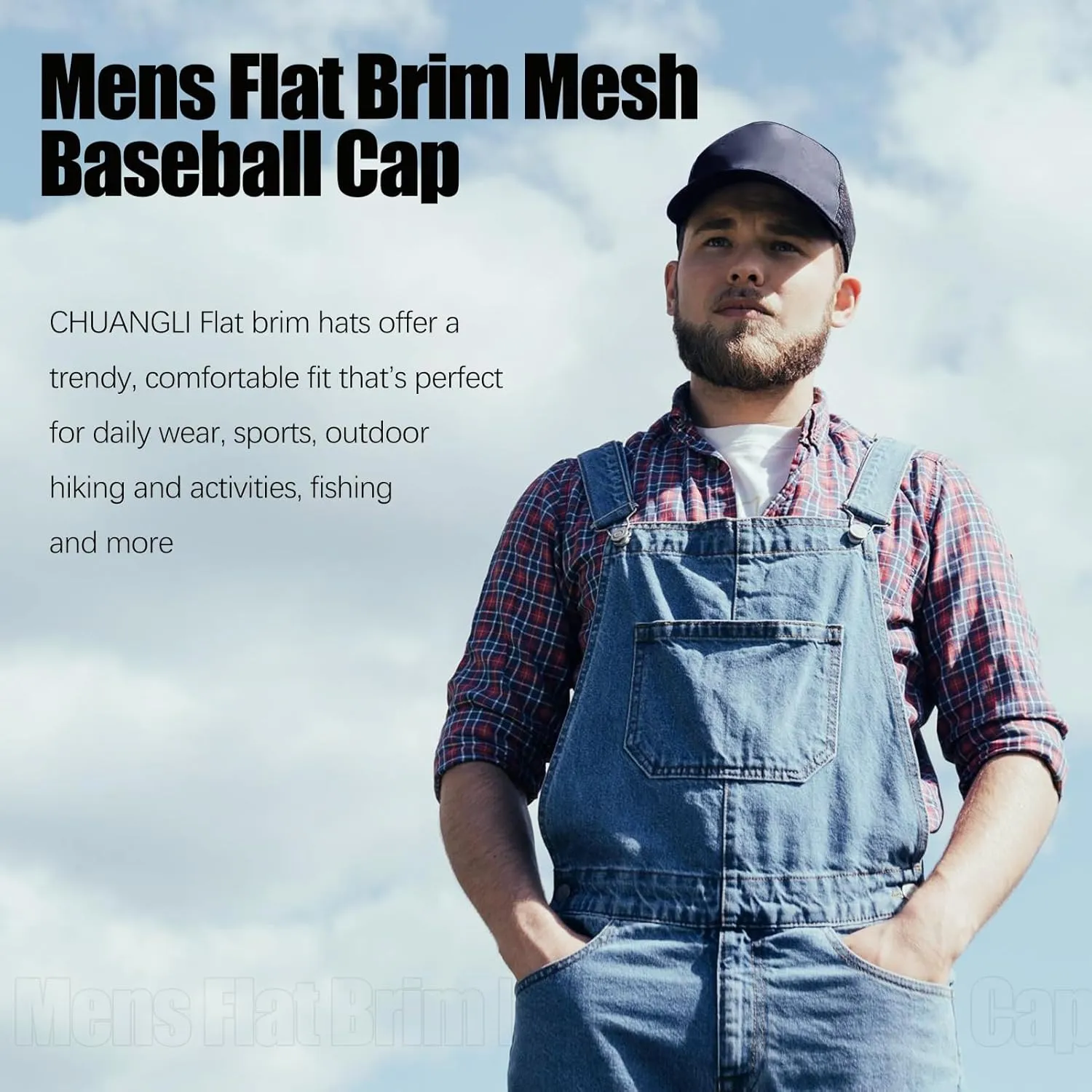 Men Flat Brim Baseball Cap Adjustable Performance Snapback Hat Laser Perforated Breathable Mesh Sport Cap