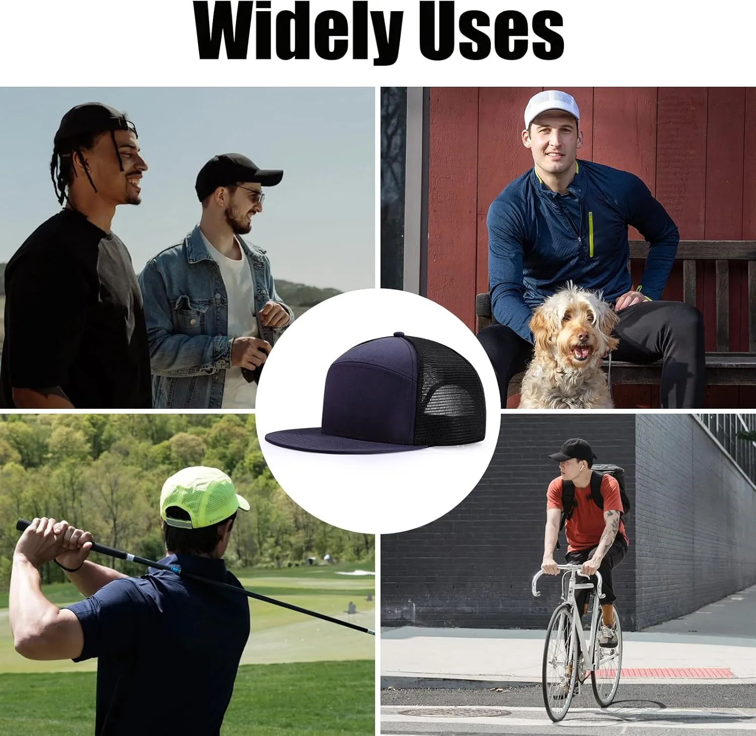 Men Flat Brim Baseball Cap Adjustable Performance Snapback Hat Laser Perforated Breathable Mesh Sport Cap