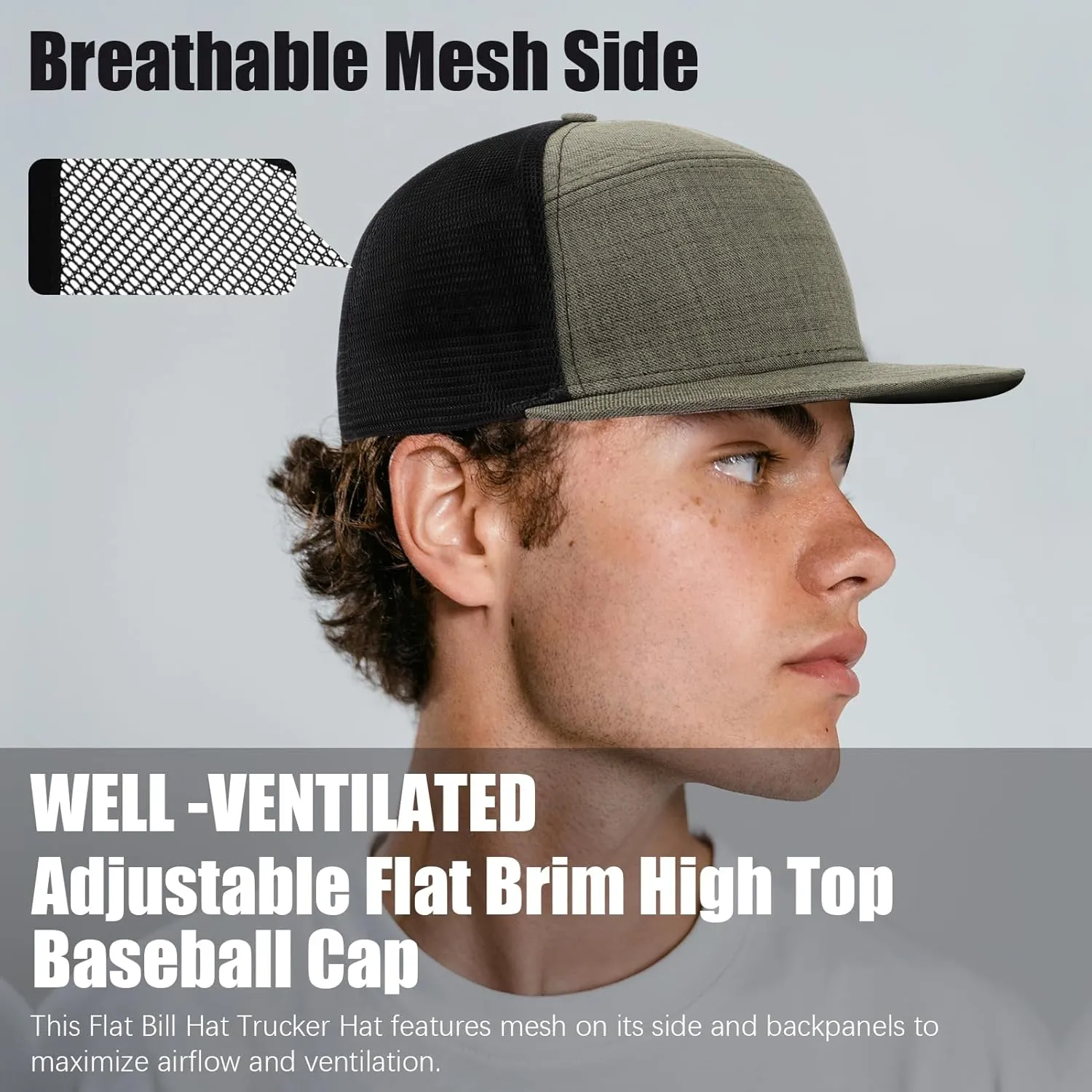 Men Flat Brim Baseball Cap Adjustable Performance Snapback Hat Laser Perforated Breathable Mesh Sport Cap