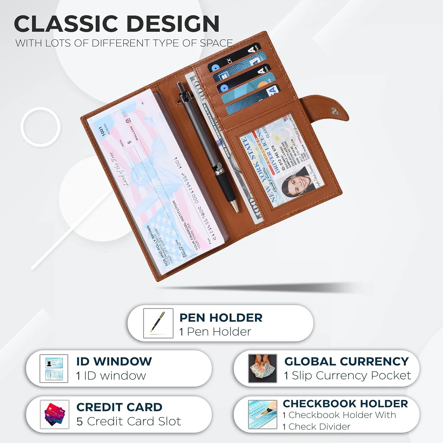 Oak Leathers Leather Checkbook Cover for Men & Women -RFID Slim Wallet Pen Holder Credit Card Gift Duplicate Checks Minimalist Design