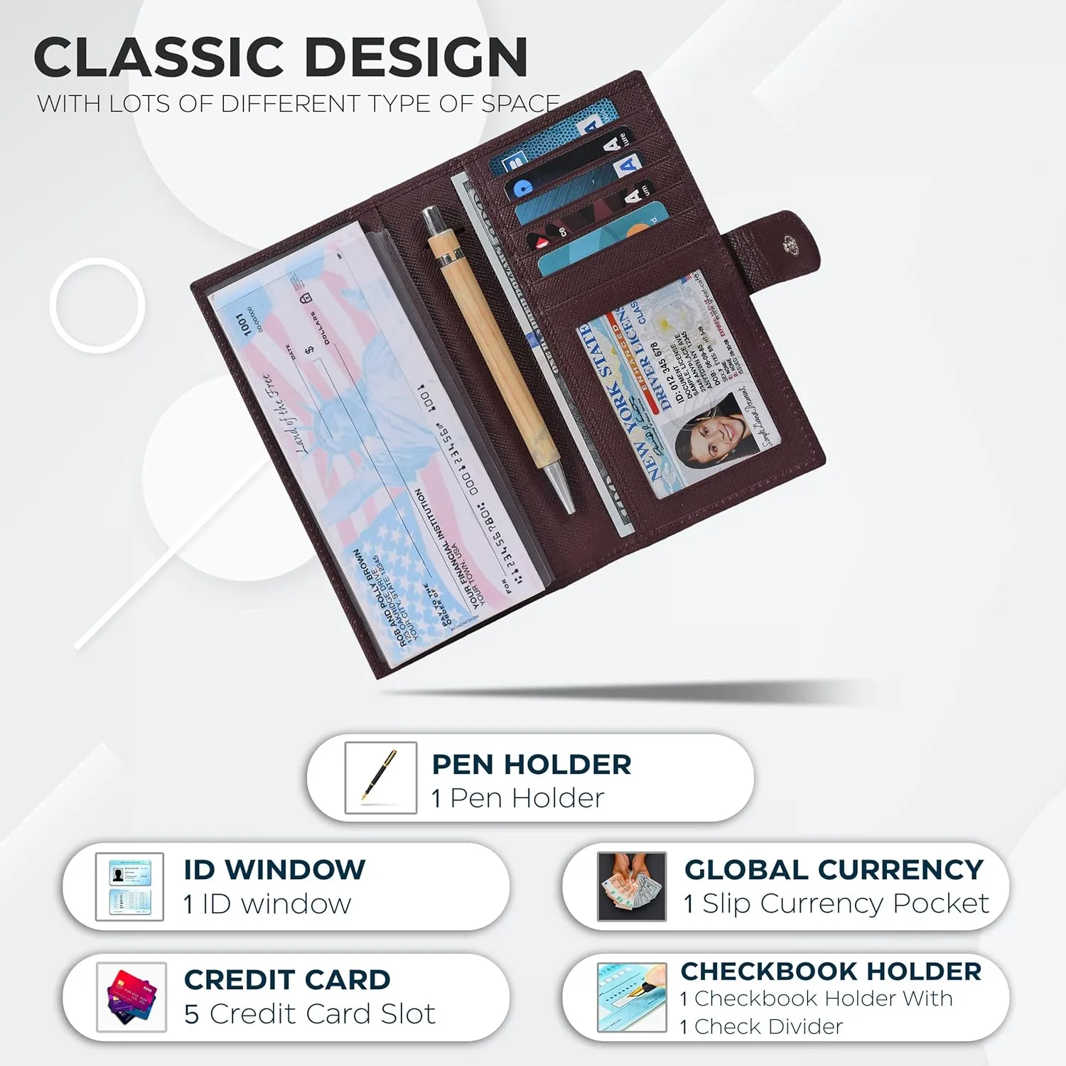 Oak Leathers Leather Checkbook Cover for Men & Women -RFID Slim Wallet Pen Holder Credit Card Gift Duplicate Checks Minimalist Design