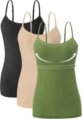 Orrpally Women Cotton Camisole Shelf Bra Cami Tank Tops Adjustable Spaghetti Strap Tank Top 3-Pack