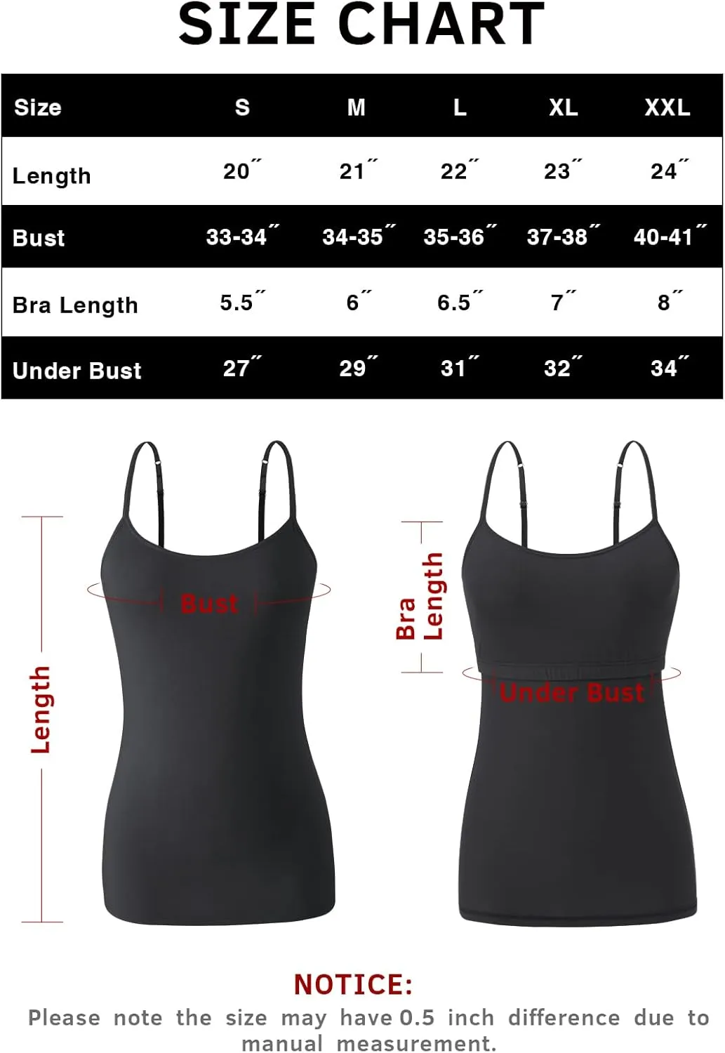 Orrpally Women Cotton Camisole Shelf Bra Cami Tank Tops Adjustable Spaghetti Strap Tank Top 3-Pack