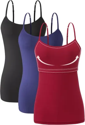 Orrpally Women Cotton Camisole Shelf Bra Cami Tank Tops Adjustable Spaghetti Strap Tank Top 3-Pack