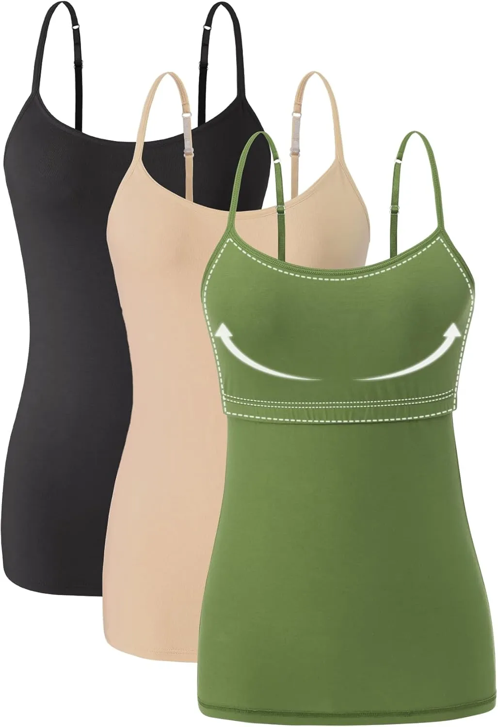 Orrpally Women Cotton Camisole Shelf Bra Cami Tank Tops Adjustable Spaghetti Strap Tank Top 3-Pack