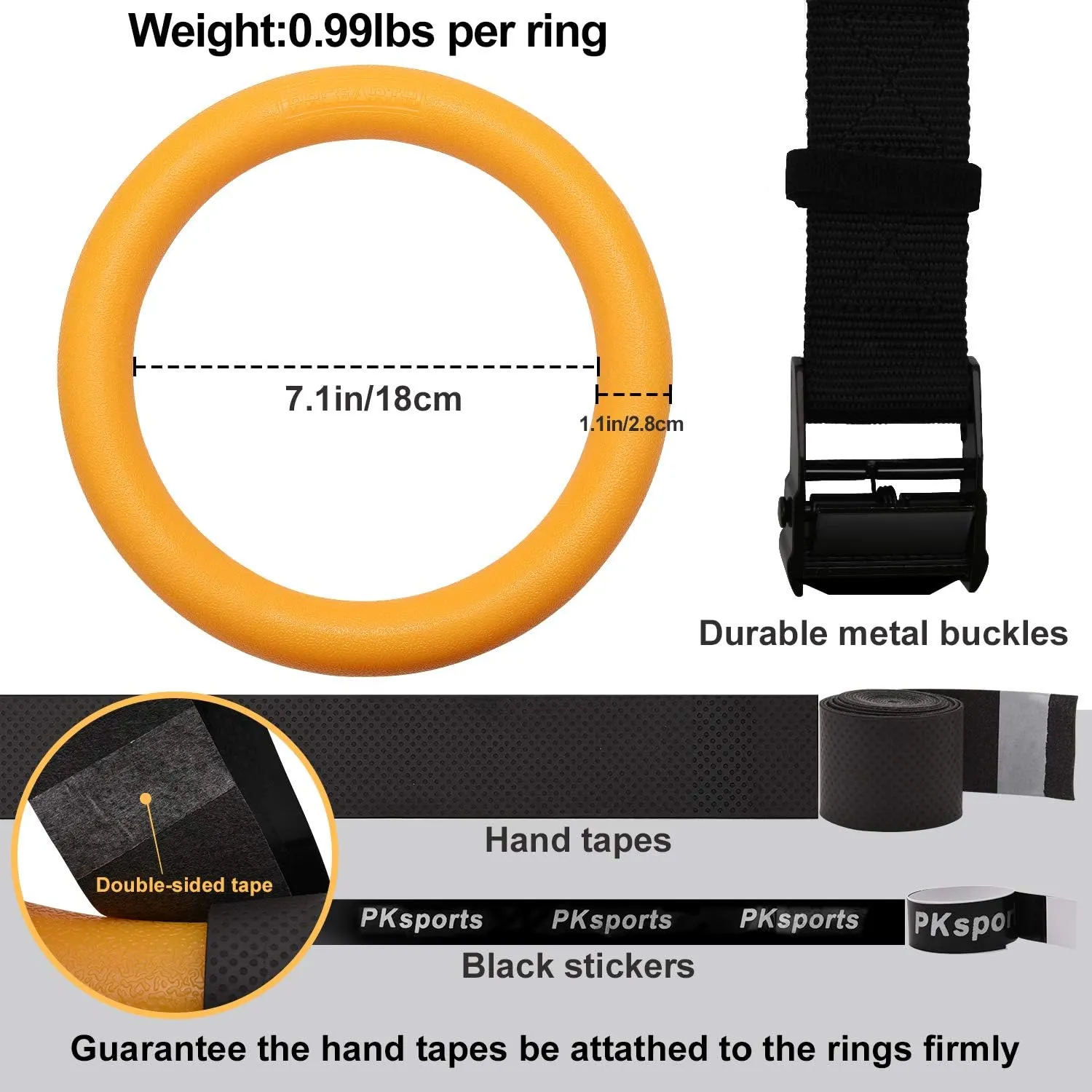 PACEARTH Gymnastic Rings 1100lbs Capacity with 14.76ft Adjustable Buckle Straps Pull Up Exercise Rings Non-Slip Rings for Home Gym Full Body Workout