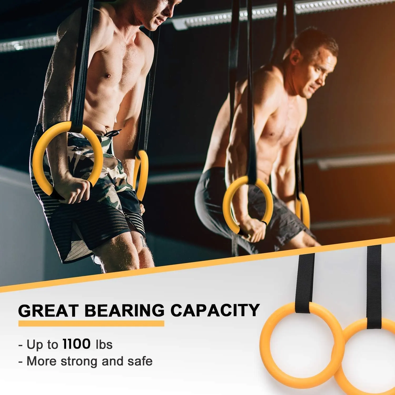 PACEARTH Gymnastic Rings 1100lbs Capacity with 14.76ft Adjustable Buckle Straps Pull Up Exercise Rings Non-Slip Rings for Home Gym Full Body Workout