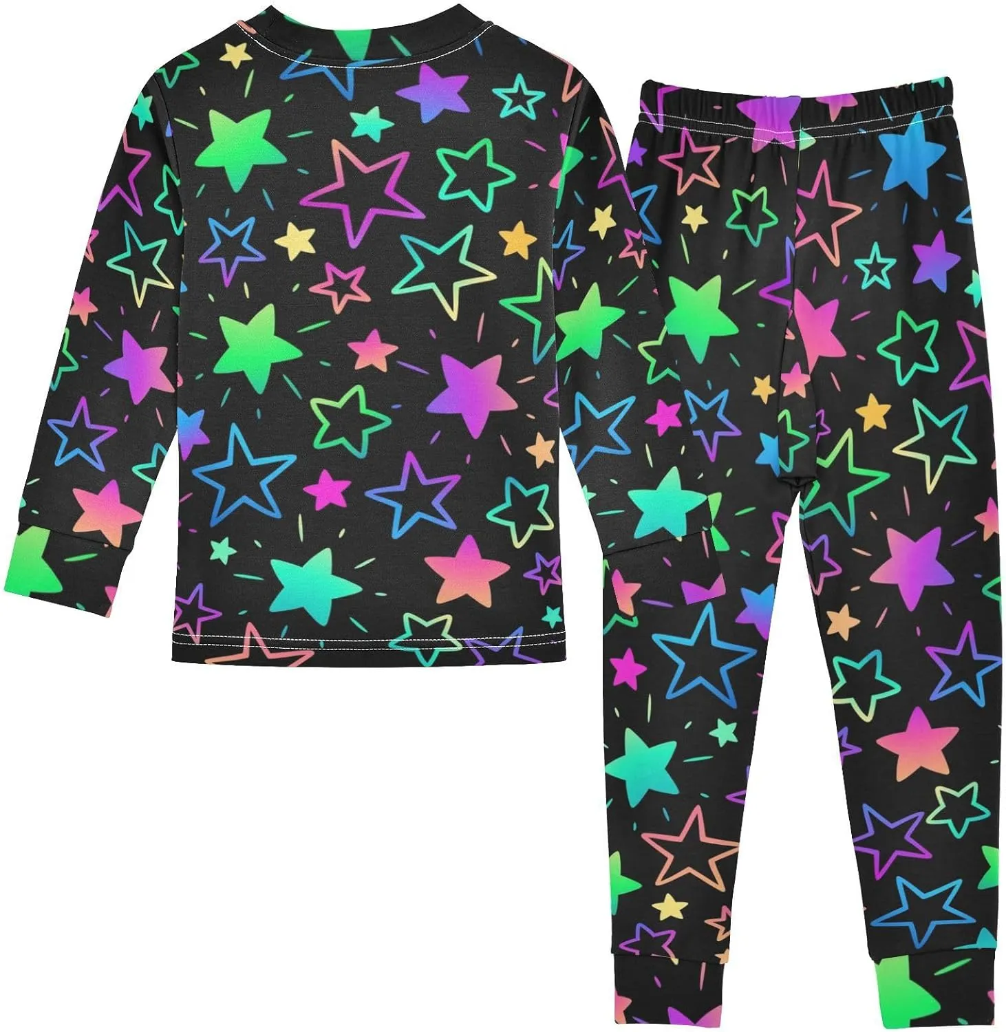 Pajama Sets Long Sleeve Bright Neon Stars Soft Comfy Sleepwear 2 Piece PJS 3-8T