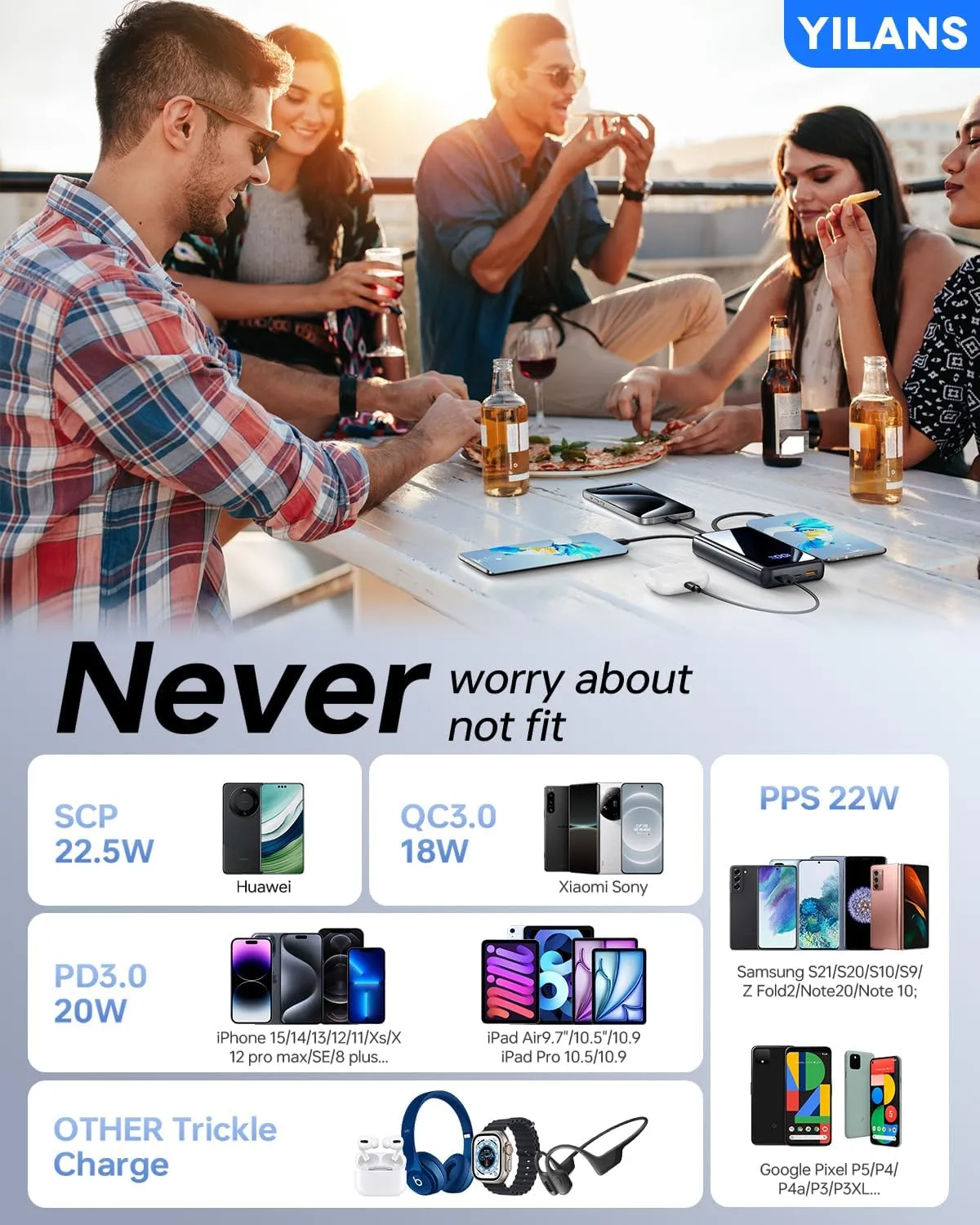 Portable Charger, 42800mAh Power Bank Built-in Cable, 22.5W PD USB C In & Out Fast Charging, External Battery Pack with 6 Output & 2 Input, Travel Phone Charger for iPhone 16/15/14/13/12, Android