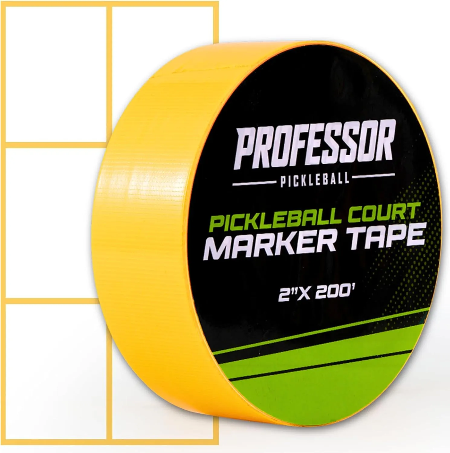 Professor Pickleball Court Tape - Makes Full Size Court - Outdoor Pickleball Marking Kit - 2" x 200 FT, Yellow Tape for Temporary Court Lines, No Residue, Quick and Easy Application