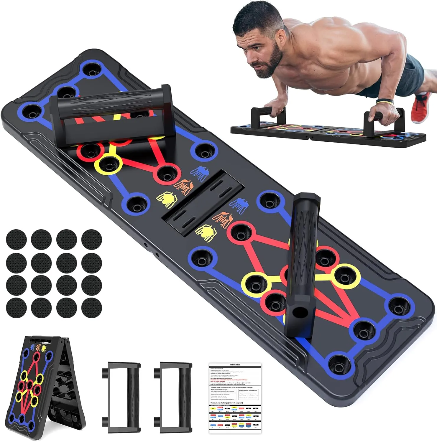 Push Up Board, Hinsarcd Foldable Multi-Function 30 In 1 Push Up Bar Chest Muscle Exercise Professional Protable Homeworkout Equipment Pushup Board Fitness Burn Fat Strength Training for Men & Women