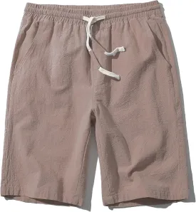 SIR7 Men's Linen Casual Classic Fit 11 Inch Inseam Elastic Waist Shorts with Drawstring