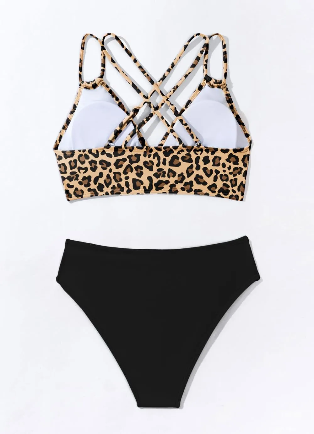 Tainehs Women's Push Up V Neck Bikini Sets Criss Cross Back Two Piece Bathing Suit