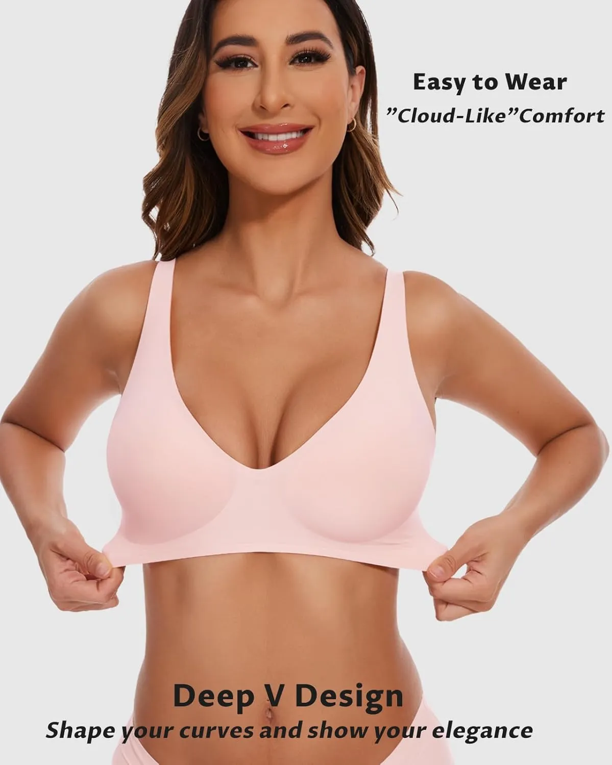 Vinfact Deep V Bras for Women No Underwire Buttery Soft Wireless Bras Light Lift Soft Seamless Bralettes