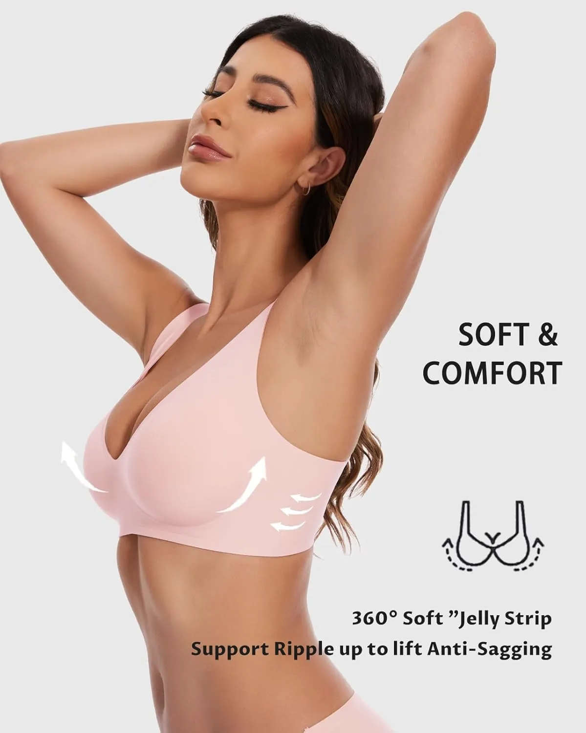 Vinfact Deep V Bras for Women No Underwire Buttery Soft Wireless Bras Light Lift Soft Seamless Bralettes