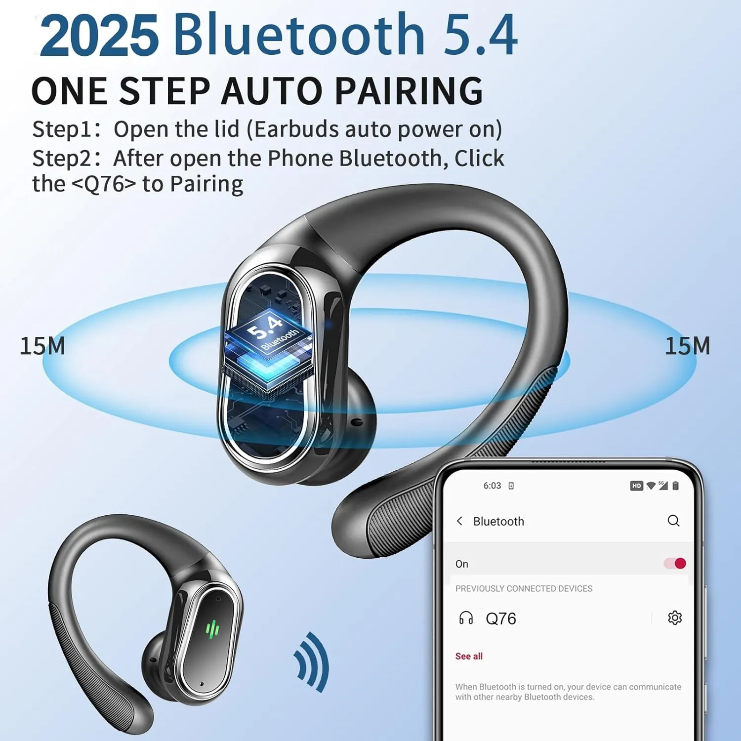 Wireless Earbuds, 2025 Bluetooth 5.4 Headphones Sport, Bluetooth Earbuds with ENC Noise Canceling Mic, 75H Stereo Wireless Headphones IP7 Waterproof with Earhooks, Dual LED Display for Workout/Running