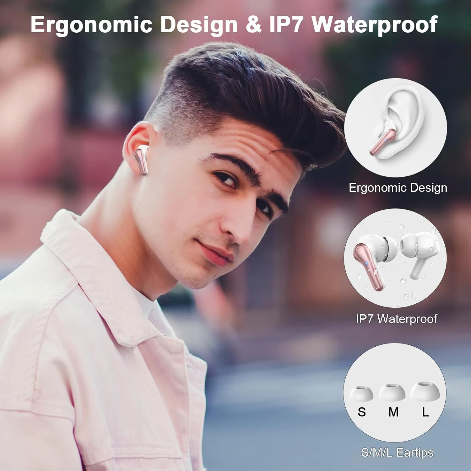 Wireless Earbuds Bluetooth 5.4 Headphones Noise Cancelling, 4 Microphone Bluetooth Ear Bud with Dynamic Drivers Stereo, Sports Earphones Wireless with LED Power Display for Laptop Pad Phones