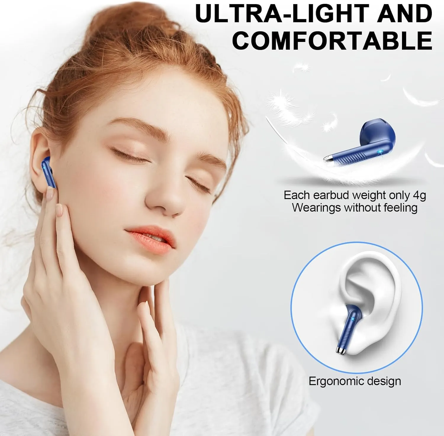 Wireless Earbuds, Bluetooth Headphones V5.4 Stereo Bass Ear buds with ENC Noise Cancelling Mics, 40H Bluetooth Earbuds with LED Display Charging Case, IP7 Waterproof Earphones for Android iOS, Blue