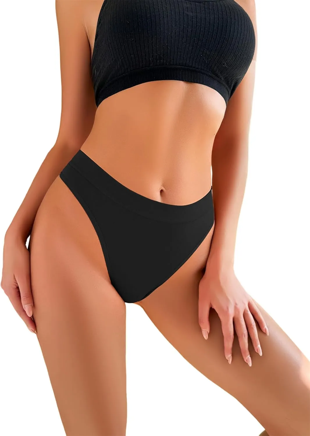 Womens Underwear Breathable Seamless Thongs 6 Pack Comfortable No Show High Waisted Thong Tangas Panties