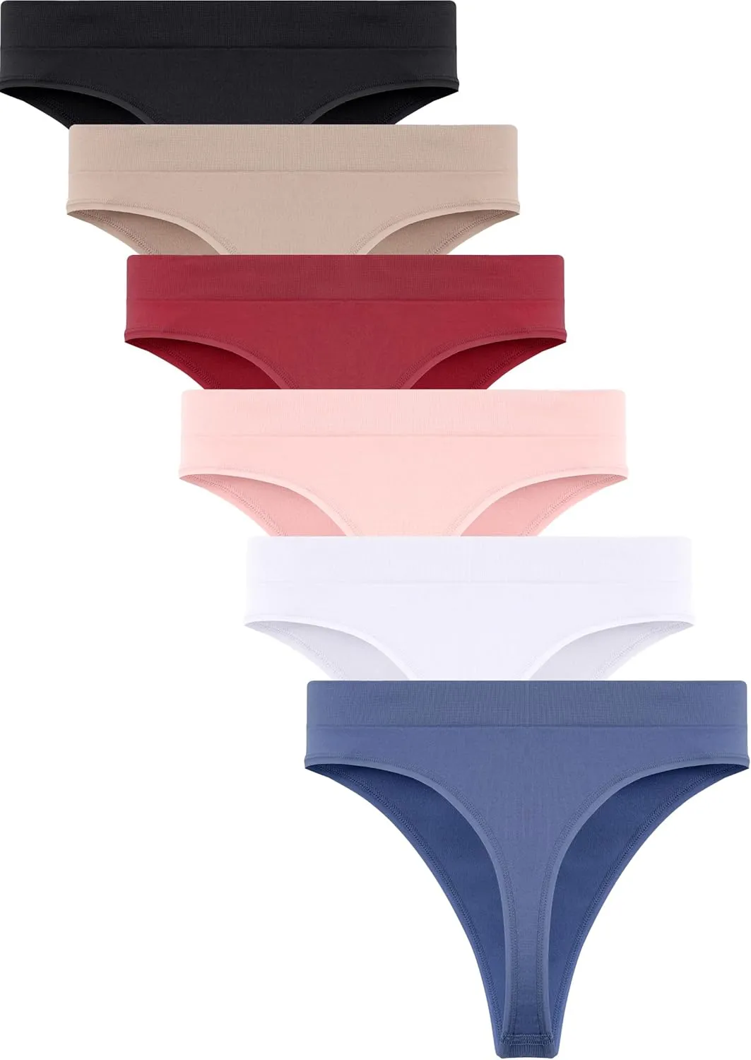 Womens Underwear Breathable Seamless Thongs 6 Pack Comfortable No Show High Waisted Thong Tangas Panties