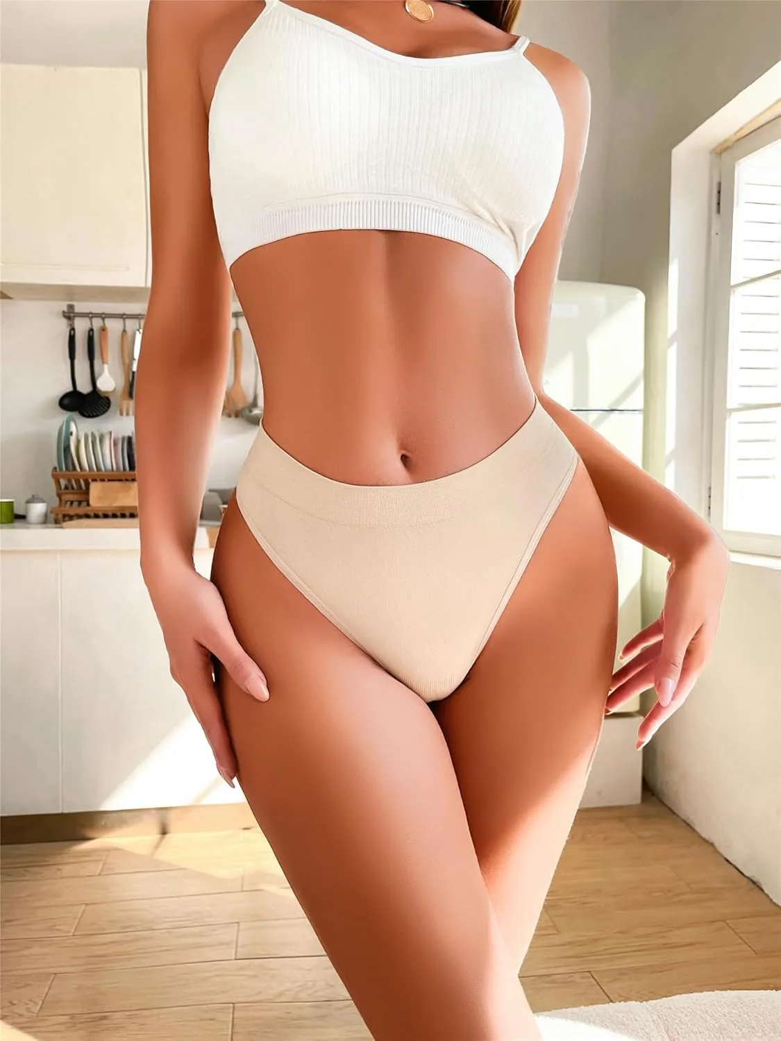 Womens Underwear Breathable Seamless Thongs 6 Pack Comfortable No Show High Waisted Thong Tangas Panties