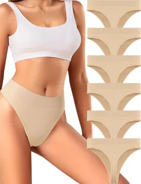 Womens Underwear Breathable Seamless Thongs 6 Pack Comfortable No Show High Waisted Thong Tangas Panties