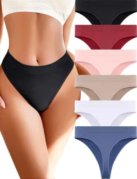 Womens Underwear Breathable Seamless Thongs 6 Pack Comfortable No Show High Waisted Thong Tangas Panties