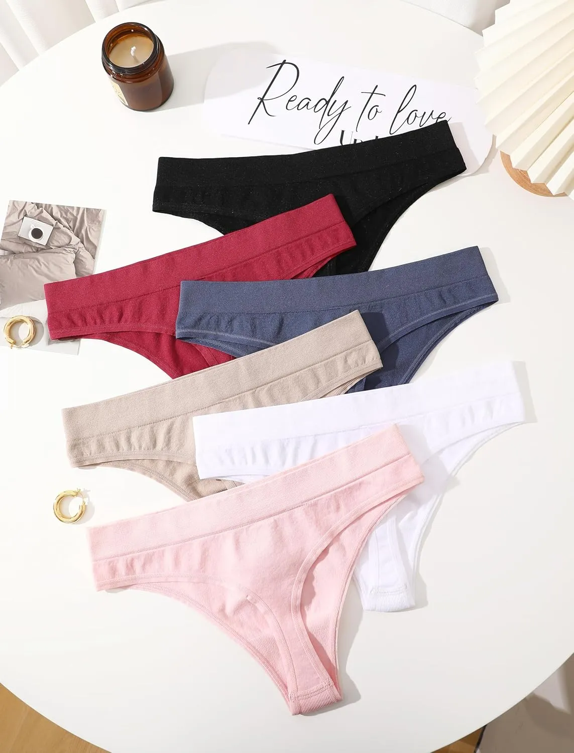 Womens Underwear Breathable Seamless Thongs 6 Pack Comfortable No Show High Waisted Thong Tangas Panties