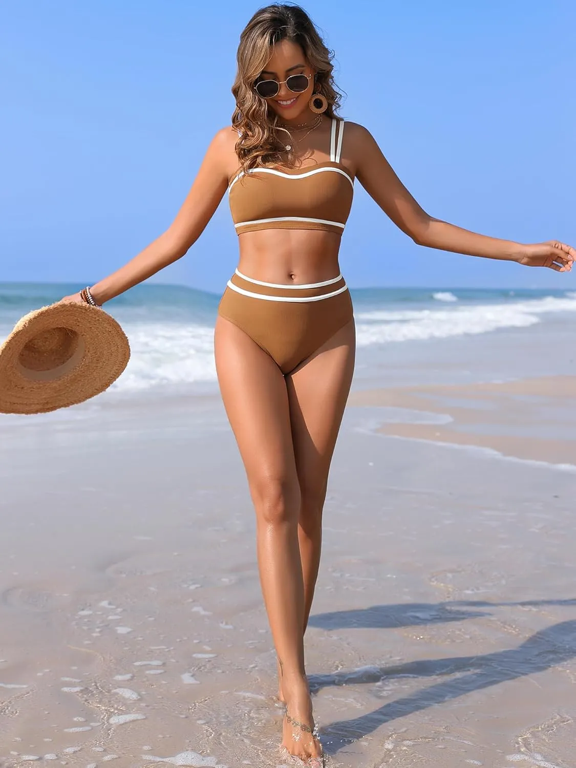 ZAFUL Women's Bikini Sets High Waisted Two Piece Color Block Swimsuits 2025 Cheeky Bathing Suits
