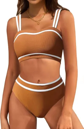 ZAFUL Women's Bikini Sets High Waisted Two Piece Color Block Swimsuits 2025 Cheeky Bathing Suits