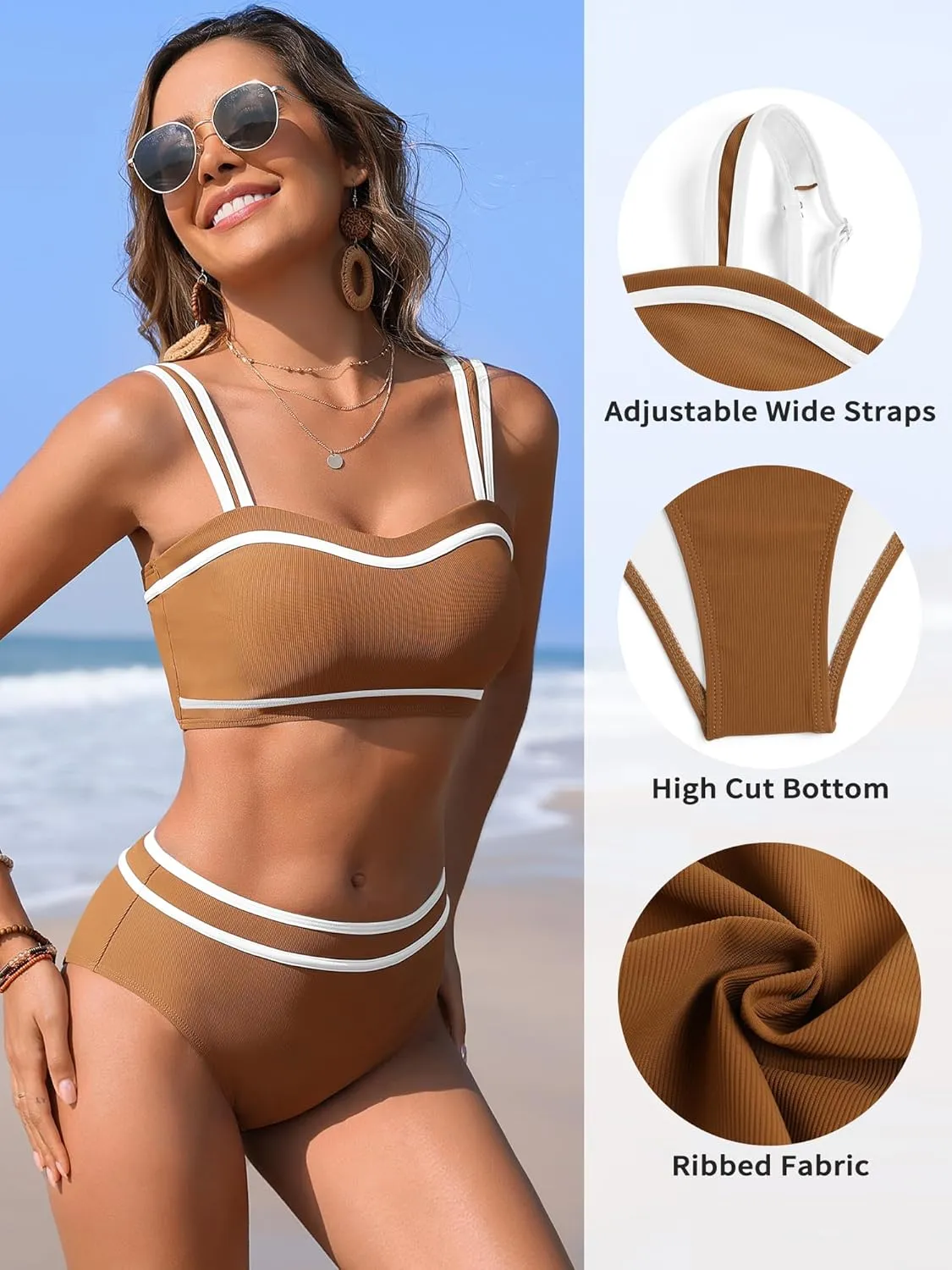 ZAFUL Women's Bikini Sets High Waisted Two Piece Color Block Swimsuits 2025 Cheeky Bathing Suits
