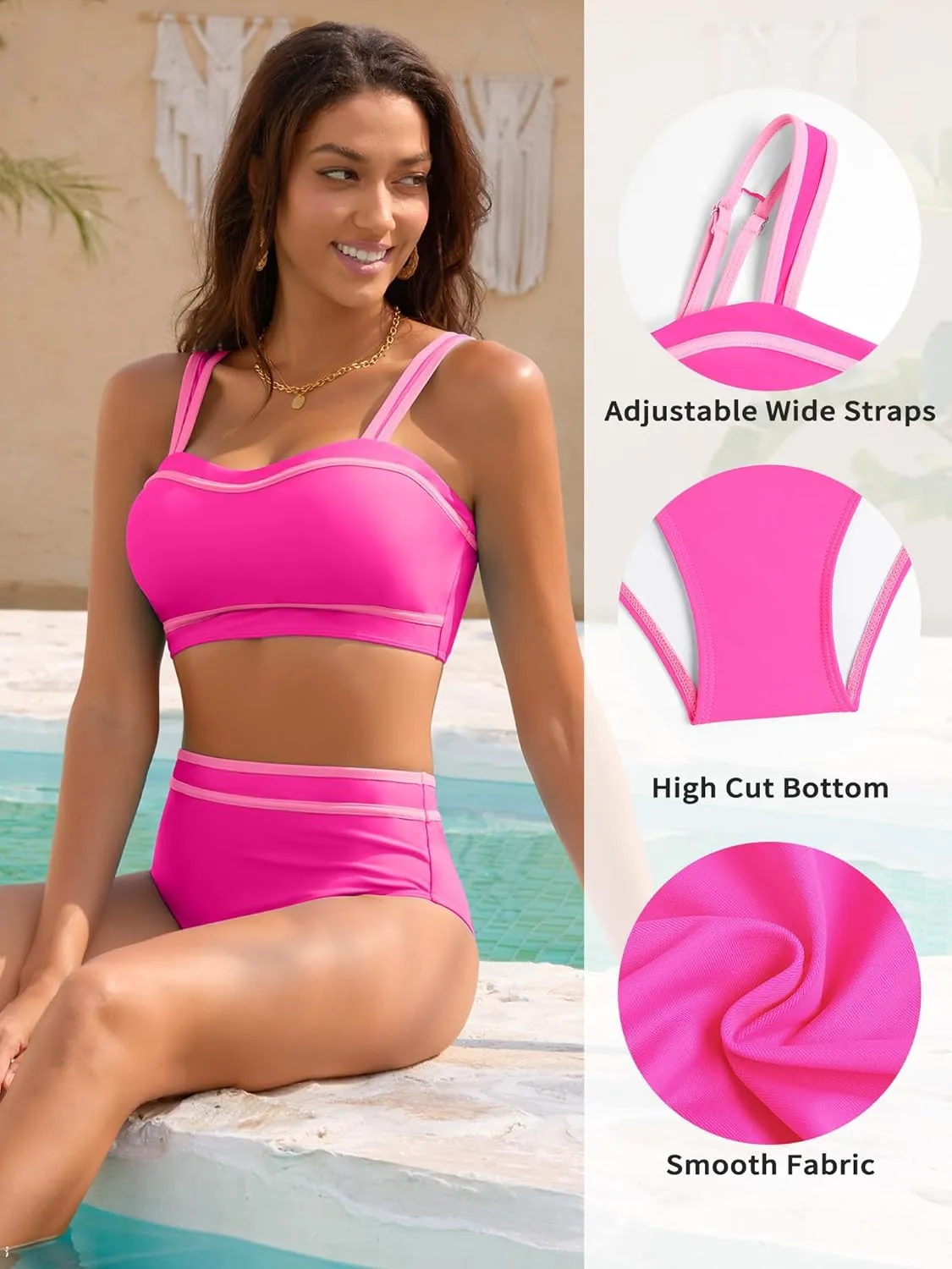ZAFUL Women's Bikini Sets High Waisted Two Piece Color Block Swimsuits 2025 Cheeky Bathing Suits